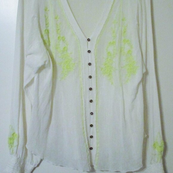 Free People Margie Oversized Balloon Sleeve Embroidered Sheer Mesh Cardigan Top - Picture 5 of 5